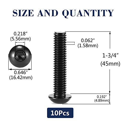 3/8-16 x 1-3/4" Button Head Socket Cap Bolts Screws, 10Pcs 304 Stainless Steel 18-8, Allen Hex Drive, Black Oxide by SG TZH(with Hex Spanner) - size: 3/8-16 x 1-3/4"