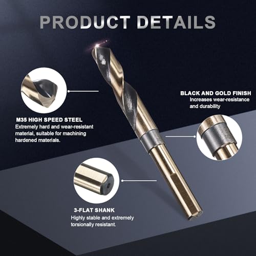 uxcell 5/8" Drill Bit 1/2" Reduced Shank 3-Flat M35 5% Cobalt HSS - size: 5/8" with 1/2" Shank