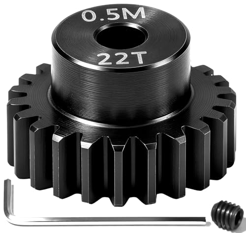 Hardened Steel 0.5M Pinion Gear 22T 2mm Shaft for RC Car/Helicopter Upgrade, Compatible with ARRMA 1/14 Typhoon 1/16 Mojave 1/18 Granite, Losi 1/12, 0.5Mod 13T-27T Gear for Brushed Brush-Less Motors - size: 22T