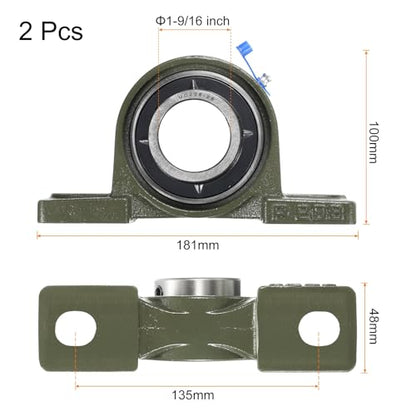 uxcell 2 Pcs UCP208-25 Pillow Block Bearings 1-9/16 inch Bore Self Alignment, Solid Cast Iron Base Mounted Chrome Steel Bearings - size: UCP208-25