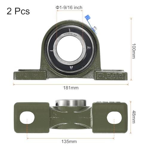uxcell 2 Pcs UCP208-25 Pillow Block Bearings 1-9/16 inch Bore Self Alignment, Solid Cast Iron Base Mounted Chrome Steel Bearings - size: UCP208-25