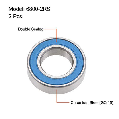 uxcell 6800-2RS Deep Groove Ball Bearings 10mm x 19mm x 5mm Double Sealed Chrome Steel Blue Cover P6(ABEC3) 2pcs - size: 10x19x5mm