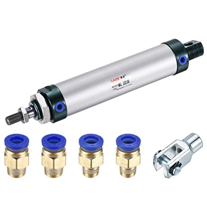 MECCANIXITY Pneumatic Air Cylinder Double Action MAL32X100 32mm Bore 100mm Stroke with Y Connector and 4Pcs Quick Fitting Set - size: 32X100 mm