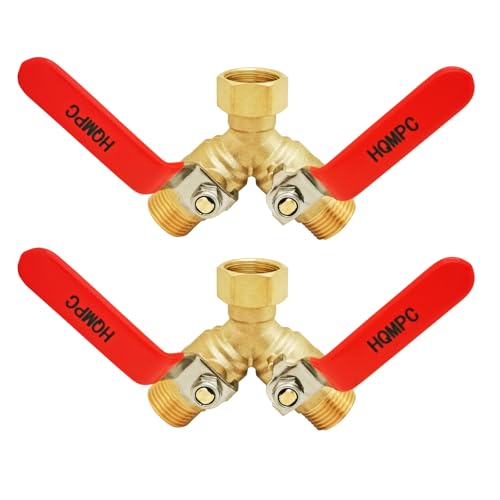 HQMPC Garden Hose Y Valve Splitter Brass Hose Splitter With Stainless Steel Long Handle Brass Garden Hose Adapter 2 Way Y Valve 3/4" GHT Thread 2pcs - size: 3/4" 2PCS