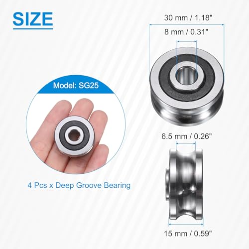 uxcell 4Pcs SG25 Deep U Groove Ball Track Guide Bearing 8mm ID x 30mm OD x 15mm Width Double Sealed Pre-Lubricated GCr15 High Carbon Chrome Bearings for Dual-Axis Guide Rails, Silver - size: SG25