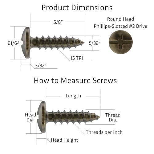 #8 x 5/8” Antique Brass Phillips-Slotted Truss Head Wood Screws - Pack of 25 - Heat-Treated Steel - TH858-SAB - color: Antique Brass