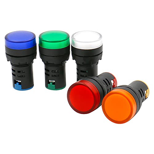 BAOMAIN 22mm LED Industrial Indicator Light,220V AC Pilot Signal Lamp for Industrial Machinery Control Circuits,7/8" Panel Mount, Screw Terminal,5-Color Red,Green,Yellow,Blue,White - color: 5-Color