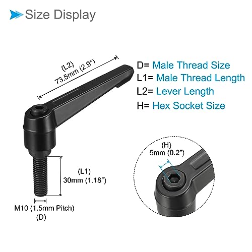 Clamping Lever Handles, M10 x 30mm Male Thread, Adjustable Quick Release Locking Rotating Bolt Knobs Black - (Applications: for Lathe Machinery), 3-Pieces - size: M10 x 30mm
