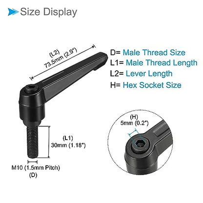 Clamping Lever Handles, M10 x 30mm Male Thread, Adjustable Quick Release Locking Rotating Bolt Knobs Black - (Applications: for Lathe Machinery), 3-Pieces - size: M10 x 30mm