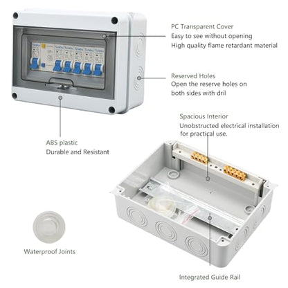 8 Way Miniature Circuit Breakers 220V 40A, IP66 for Indoor/Outdoor - style: 8 WAY-8.3*6.5*3.9 Inch