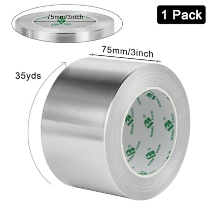 BOMEI PACK Aluminum Foil Tape Bulk - 3 Inch x 35 Yards - 3.1mil Heavy Duty Metal Duct Tape, Aluminum HVAC Tape for Sealing & Patching, Air Ducts, Insulation Metal Repair, Professional Grade - size: 75mm