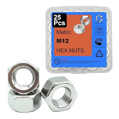 25Pcs M12 Hex Nuts, 304 Stainless M12 Nut, Coarse Thread M12 Nuts - size: Metric M12-1.75---25Pcs