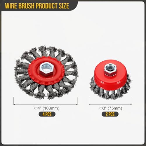 DTGN 6 Pcs Wire Wheel Cup Brush Set, 5/8"-11 Arbor(4" Wheel + 3" Cup) - size: 4" wheel + 3" cup