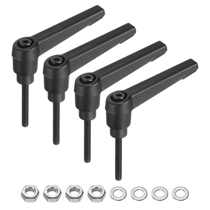 uxcell 4pcs Lever Adjustable Handles M4 x 32mm Metric Male Thread with Nuts Washers, Level Clamping Handle Set Hand Stud Knobs Rotating Screw Handles Bolts with Locking Lever, Black - size: M4 x 32mm