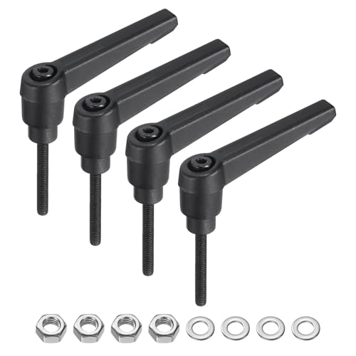 uxcell 4pcs Lever Adjustable Handles M4 x 32mm Metric Male Thread with Nuts Washers, Level Clamping Handle Set Hand Stud Knobs Rotating Screw Handles Bolts with Locking Lever, Black - size: M4 x 32mm