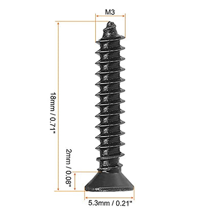 uxcell M3 x 18mm Wood Screws Phillips Flat Head Carbon Steel Self Tapping Screws Black 200pcs - size: M3 x 18mm