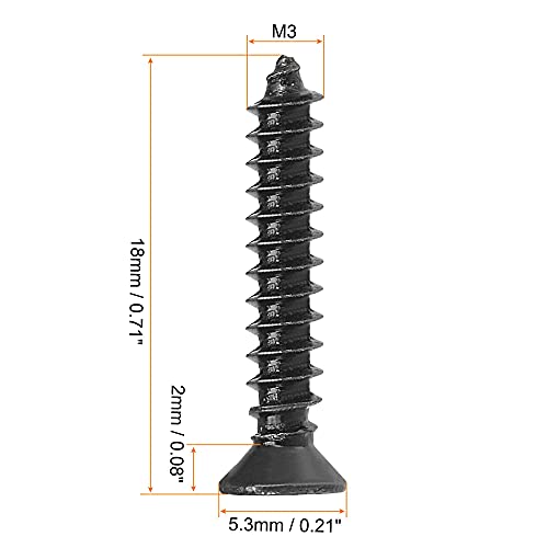 uxcell M3 x 18mm Wood Screws Phillips Flat Head Carbon Steel Self Tapping Screws Black 200pcs - size: M3 x 18mm