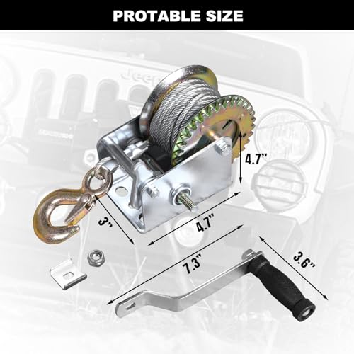 Big RED ATRT1061CRR Torin Manual Hand Crank Winch: 26.3ft Steel Cable with 600lbs Capacity, Silver - size: 600 lbs upgrade, style: Steel Cable