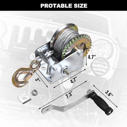 Big RED ATRT1061CRR Torin Manual Hand Crank Winch: 26.3ft Steel Cable with 600lbs Capacity, Silver - size: 600 lbs upgrade, style: Steel Cable