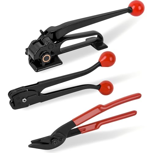 Steel Banding Strapping Kit - Steel Banding Tool Metal Strapping Tool, Feedwheel Banding Tensioner, Strapping Sealer, Crimper, Cutter for 3/8"~3/4" Metel Strap Heavy Duty Packing