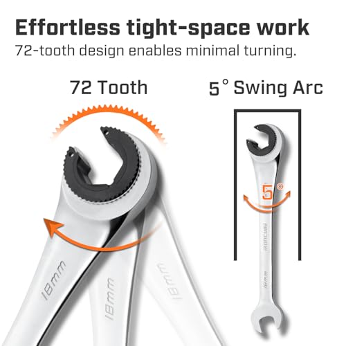 ironcube 18mm Brake Line Wrench Set: Metric Ratcheting Open-end for Nuts on Fuel, Brake or Air Conditioning Lines