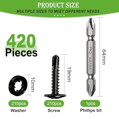 mxuteuk 420PCS #8×3/4" Black Self Tapping Screws,410 Stainless Steel - size: BK #8×3/4"