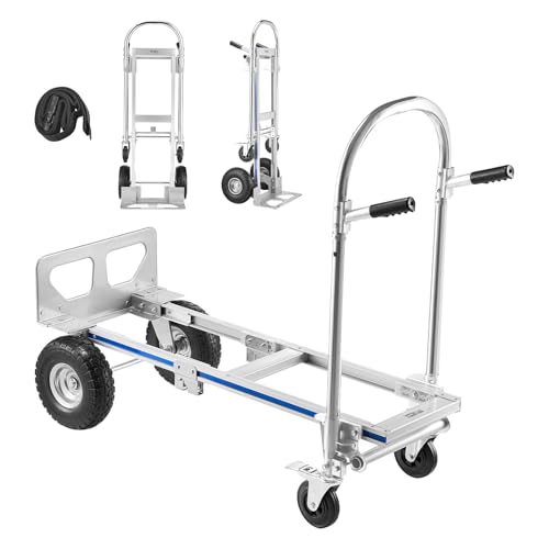 VEVOR 2 in 1 Hand Truck, 1000 lbs Load Capacity for 4-Wheel Mode, Convertible Hand Truck Dolly with Non-Slip Handle & Wheels, Portable Trolley Dolly for Moving Home, Office, Warehouse, Supermarket - size: 1000 lbs