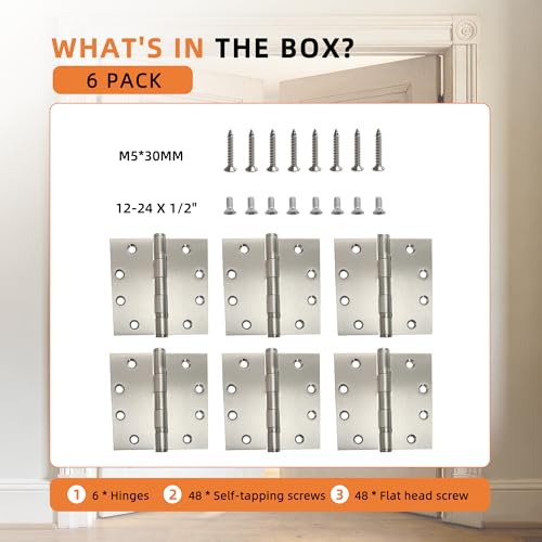 6-Pack 4.5 inch X 4.5 inch Heavy Duty Commercial Door Hinge Thickened