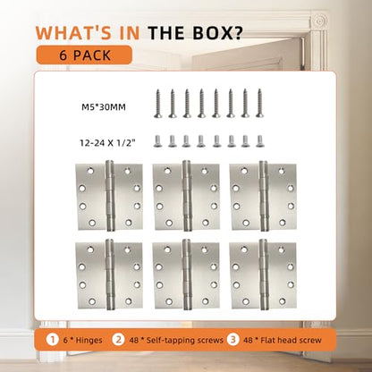 6-Pack 4.5 inch X 4.5 inch Heavy Duty Commercial Door Hinge Thickened