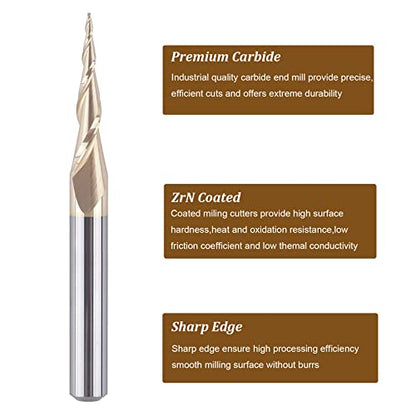 SpeTool 3Pcs Carbide Ball Nose Router Bit CNC End Mill 1/16 1/32 1/64 Cutting Radius for Wood 3D Carving Engraving MDF Oak