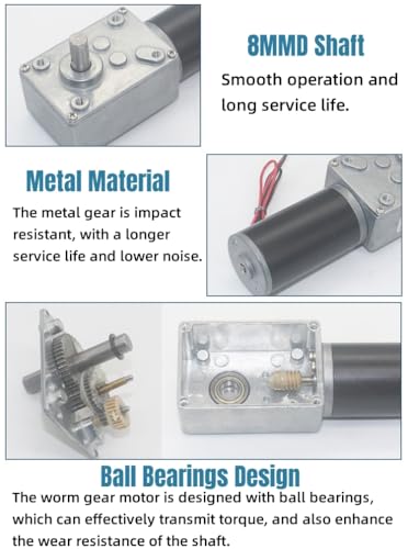 24V 10RPM Reversible Worm Gear Motor, High Torque Self-Locking Turbine