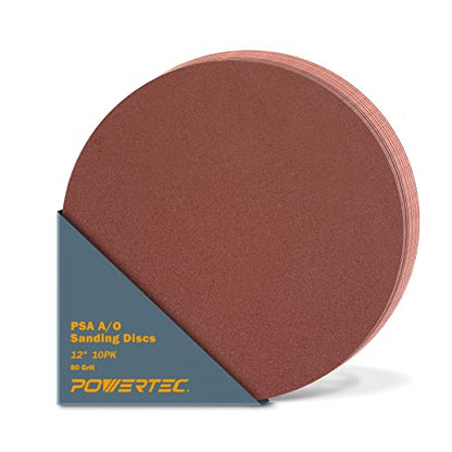 POWERTEC 10 PCS 80 Grit 12 Inch PSA Sanding Discs, Self Stick Adhesive Sandpaper, 12" for Drywall, Woodworking, Paint, Epoxy with Random Orbital Sanders, DA Sanders, 6x48 Belt Disc Sander (110600V) - style: 80 Grit, 10PK