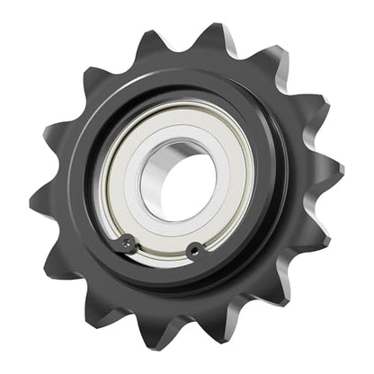 14 Tooth Roller Chain Sprocket, 46mm OD 8mm Bore 3/8" Pitch Chain Idler Sprocket, Single Bearing Black Oxide Finish C45 Carbon Steel for ISO 06B Chain - size: 6mm Bore 14 Tooth