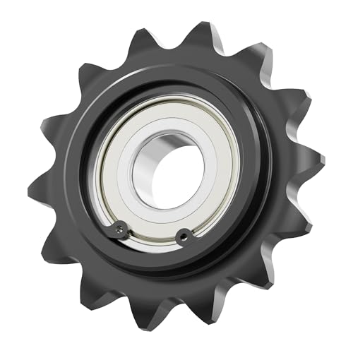 12 Tooth Roller Chain Sprocket, 39mm OD 8mm Bore 3/8" Pitch Chain Idler Sprocket, Single Bearing Black Oxide Finish C45 Carbon Steel for ISO 06B Chain - size: 8mm Bore 12 Tooth