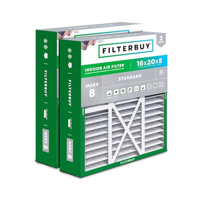 Filterbuy 16x20x5 Air Filter MERV 8 Dust & Allergy Defense (2-Pack) - size: 16x20x5