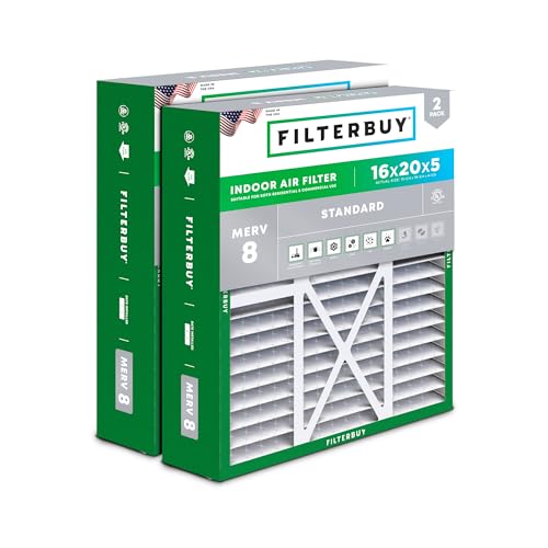 Filterbuy 16x20x5 Air Filter MERV 8 Dust & Allergy Defense (2-Pack) - size: 16x20x5