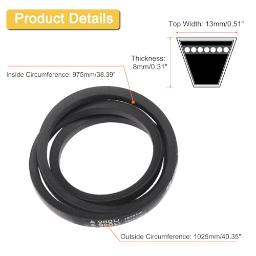 uxcell A38 1/2 Classic Wrapped V-Belt,40" Outer Circ A Profile,Black - size: A38 1/2