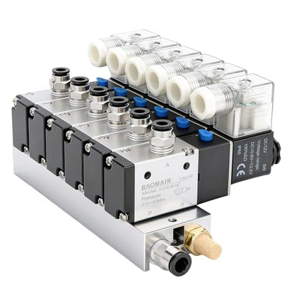 BAOMAIN 12V DC 3/2 Pneumatic Solenoid Valve 6 Station 3V210-08 Manifold Kit - size: 6-Station Valve Kit