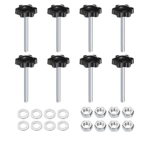 uxcell 8pcs Star Clamping Knobs with Nuts Washers, M6 x 60mm Metric Zinc Plated Carbon Steel Male Thread 32mm 6-Star Plastic Head, Threaded Stud Hand Knobs Handles Thumb Screws, Black - size: M6 x 60mm