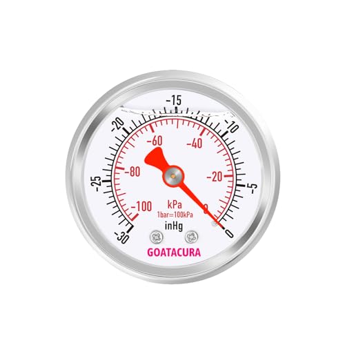 -30inHg/kpa-0 Glycerin Filled Vacuum Pressure Gauge, 2" Dial Size, 304 Stainless Steel Case, 1/4" NPT Center Back Mount, with High Accuracy - size: -30inHg-0, style: Back Mount