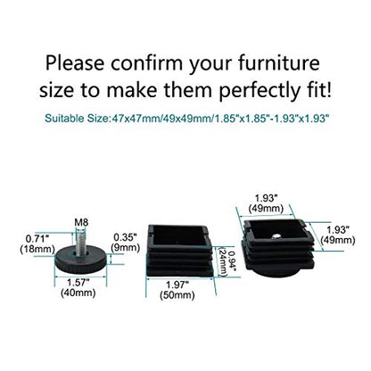 uxcell M8 Leveling Feet 50 x 50mm Square Insert Adjustable Furniture Glide 8 Sets