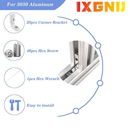 20Set 3030 Corner Bracket L-Shape Interior Inside Connector for 3030 Aluminum Extrusion AccessoriesSilver(20 LES) - style: 20Set Internal Corner Buacket Silver