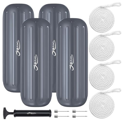 4 Pack 10 x 28 Inches Boat Fenders Bumpers for Docking - color: Mercury Gray