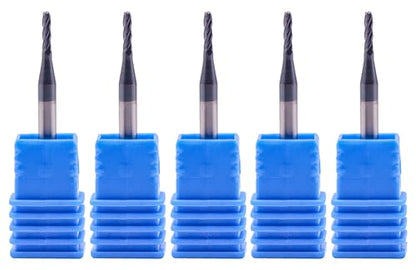 4 Flute Solid Carbide Ball Nose End Mill Set(5Pcs, 1/16"), AlTiN Coated - size: 1/16"