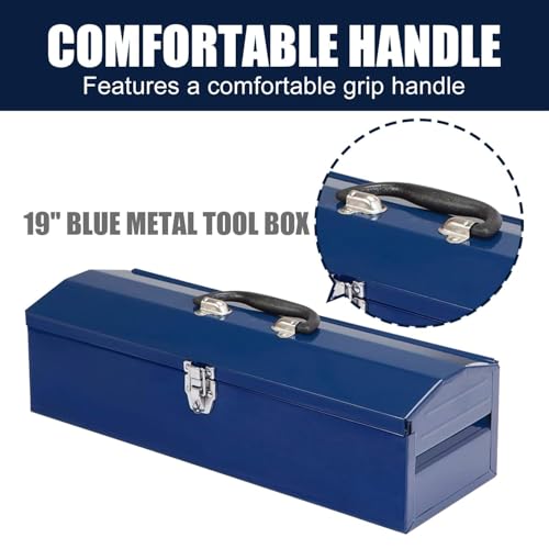 2pcS Portable Tool Box, 19in Metal Tool Box, 4 Non-Slip Foot Pads, Ideal for Trailer, Mechanic, DIY-ers, Car Toolbox, Workshops, Garages, Repair Shops,Blue - size: 2P-19in-Blue