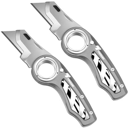 Tondiamo 2 Pcs Folding Pocket Utility Knife Box Cutter, Gray - color: Gray