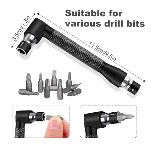 17pcs Flexible Drill Bit Extension, Include 3pcs Impact Socket Adapter 2pcs Hex Shank 105° Right Angle Drill Attachment 10 Short Screwdriver Bits Bendable Drill Bit Extension and 90° Angled Bits - color: 17p*black