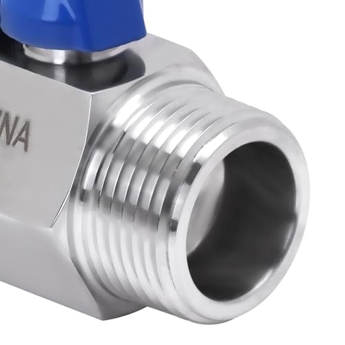 DERNORD 3/4 Inch Mini Ball Valve Stainless Steel Female x Male NPT Thread Shut-off Valve with Blue Handle - size: 3/4 Inch