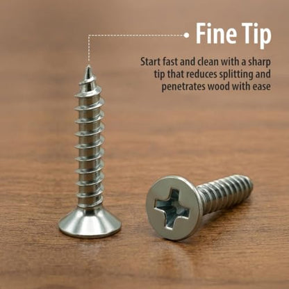 BCP Fasteners 100 Qty #6 x 1" Flat Head 304 Stainless Phillips Head Wood Screws (BCP19) - size: #6 x 1"