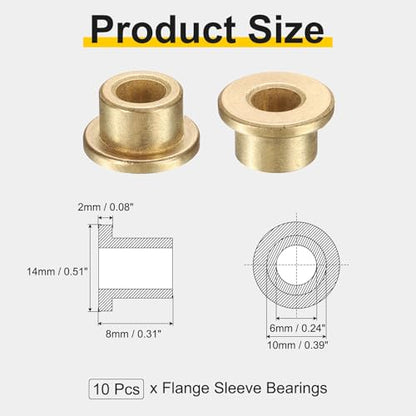 uxcell 10Pcs Flange Sleeve Bearings, 6mm Bore x 10mm OD x 8mm Length, Self-Lubricating Sintered Bronze Bushings - size: 6mm Bore x 10mm OD x 8mm Length